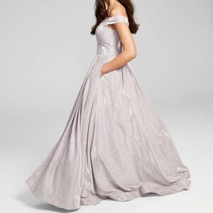 B DARLIN OFF SHOULDER PINK GLITTER GOWN POCKETS FULL SKIRT PROM 4